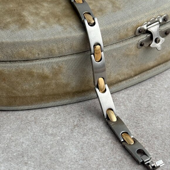 Men's Steel Bracelet with Gold Tones 7 1/2 " - Picture 1 of 6